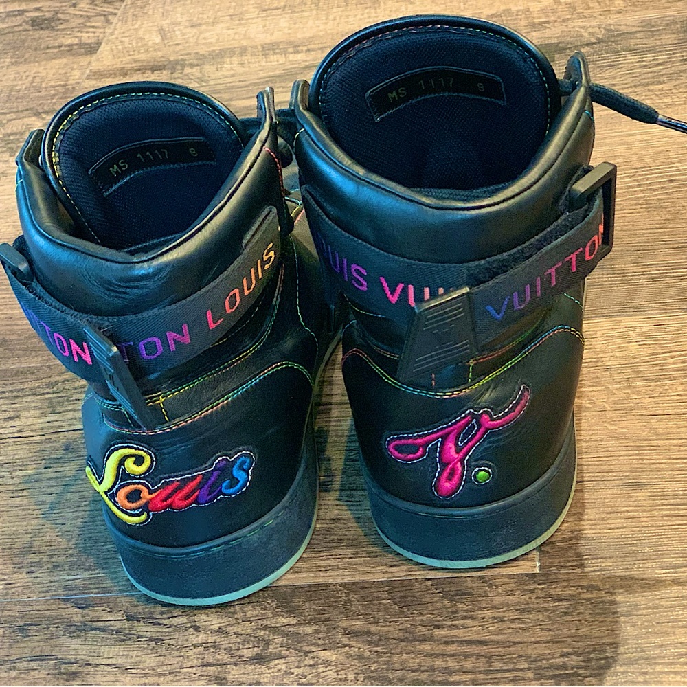 Louis Vuitton Calfskin Rivoli High Top Sneakers Size 11 Black/Multi-Color